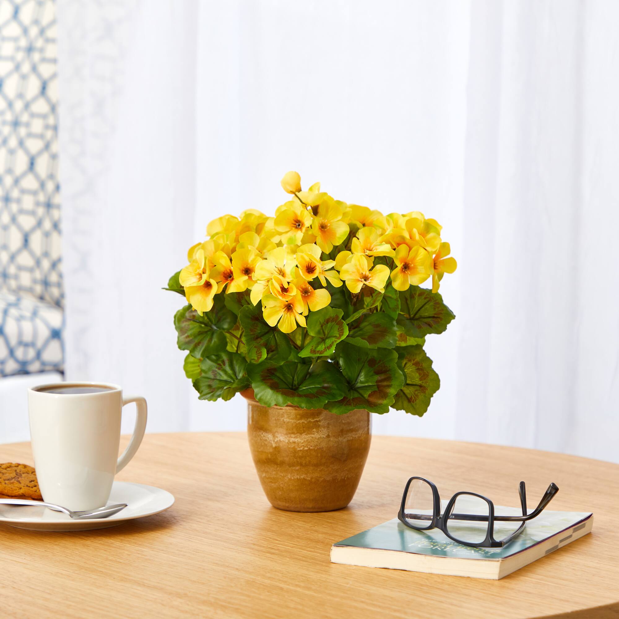 11" Yellow Geranium in Ceramic Planter